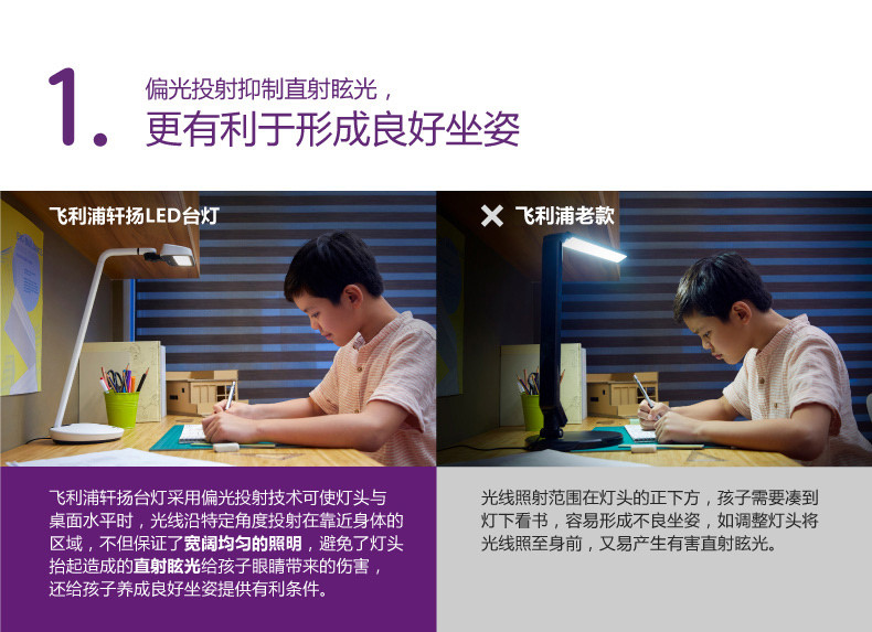 飞利浦（PHILIPS） LED台灯  工作学习卧室床头灯 国A级护眼台灯 四档触摸调光