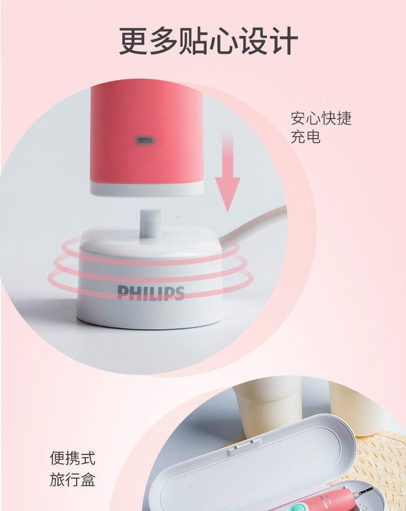 飞利浦(PHILIPS) 电动牙刷 颜控系列 清洁口腔牙菌斑 声波震动牙刷 HX6225