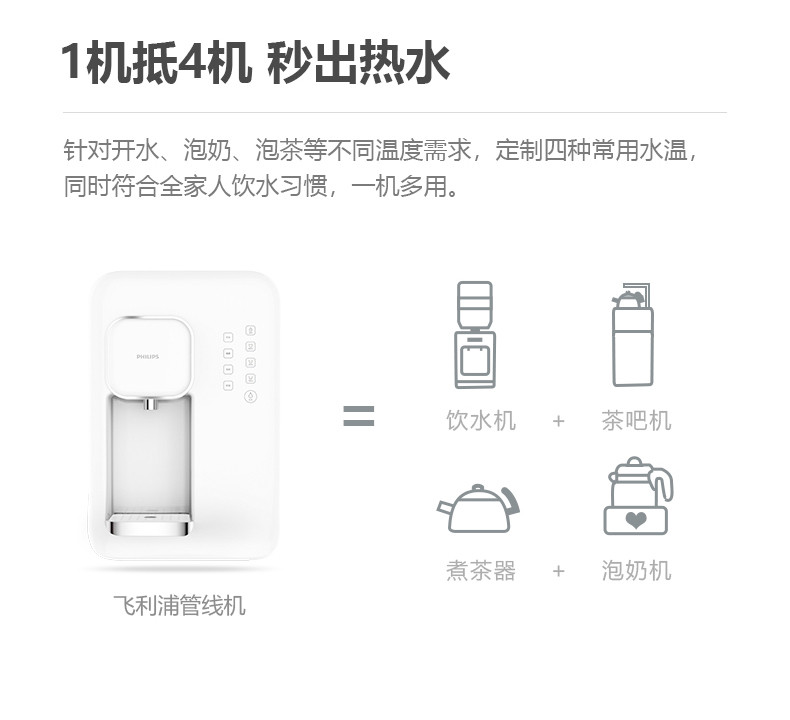 飞利浦（PHILIPS）家用即热即饮壁挂式速热饮水机 ADD4800 搭配家用反渗透净水器使用