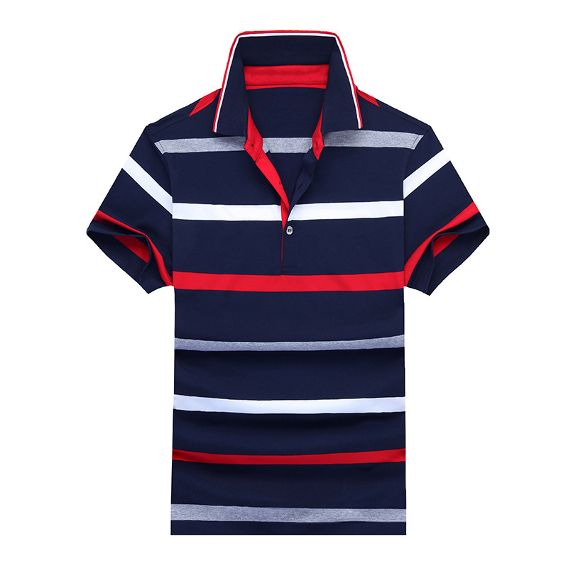 博纳罗蒂  新款男式Polo衫夏季休闲条纹翻领短袖T恤宽松 P1819