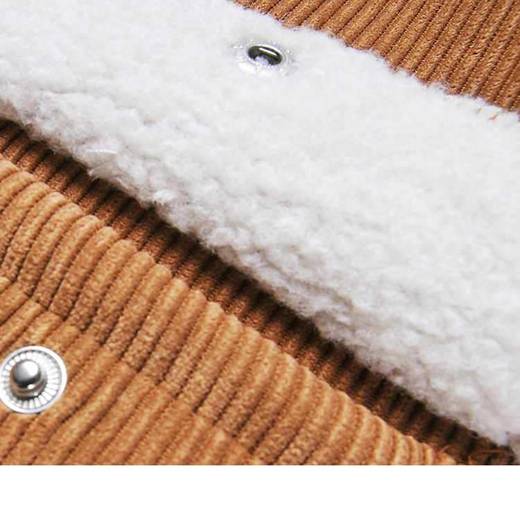 法米姿   冬装新款女韩版时尚休闲撞色翻领条纹宽松中长款加绒大衣外套	68301