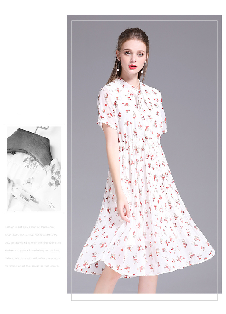 法米姿    夏季新款时尚女装连衣裙收腰显瘦碎花系带中长款雪纺裙99027