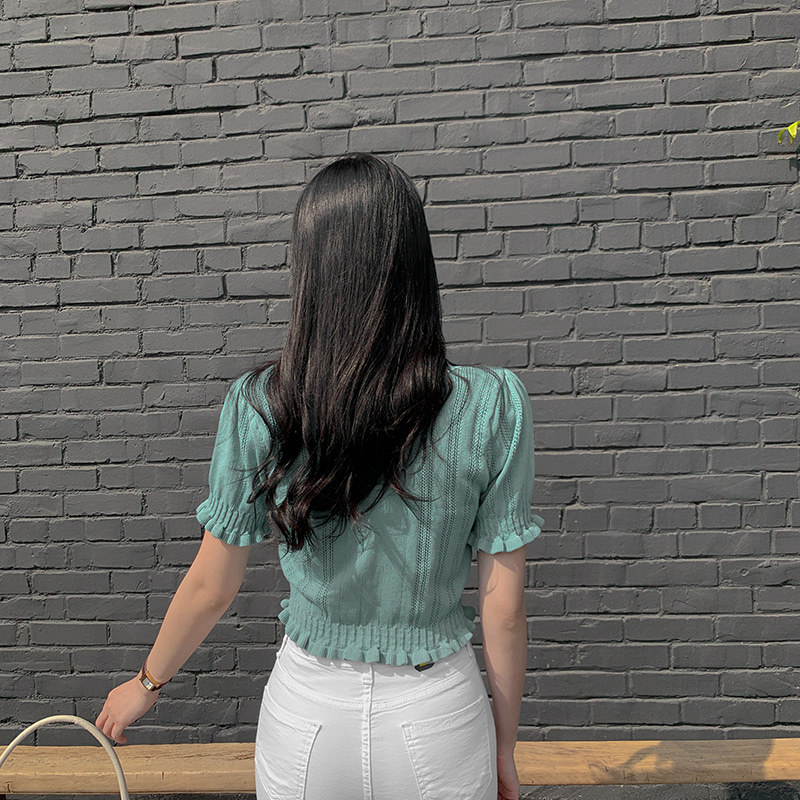 夏季新款V领修身针织短袖t恤女ins潮女装韩版短款