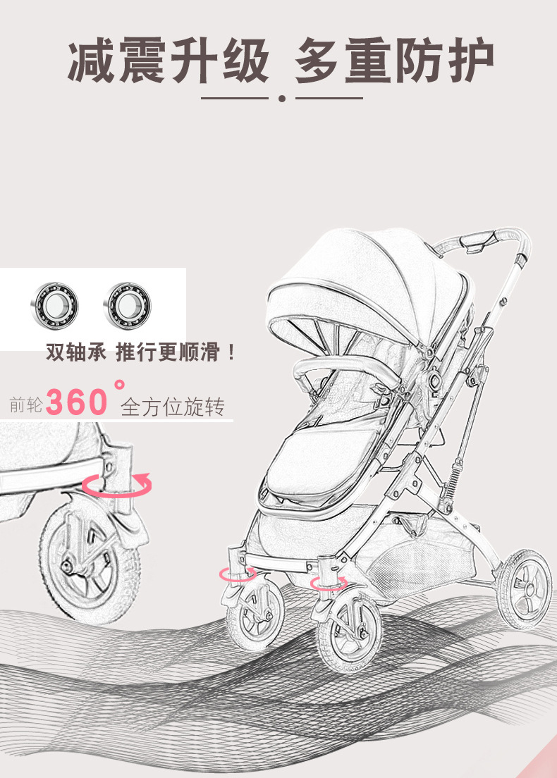 豪威 高景观婴儿推车E3可坐可躺轻便折叠双向减震新生儿童宝宝推车