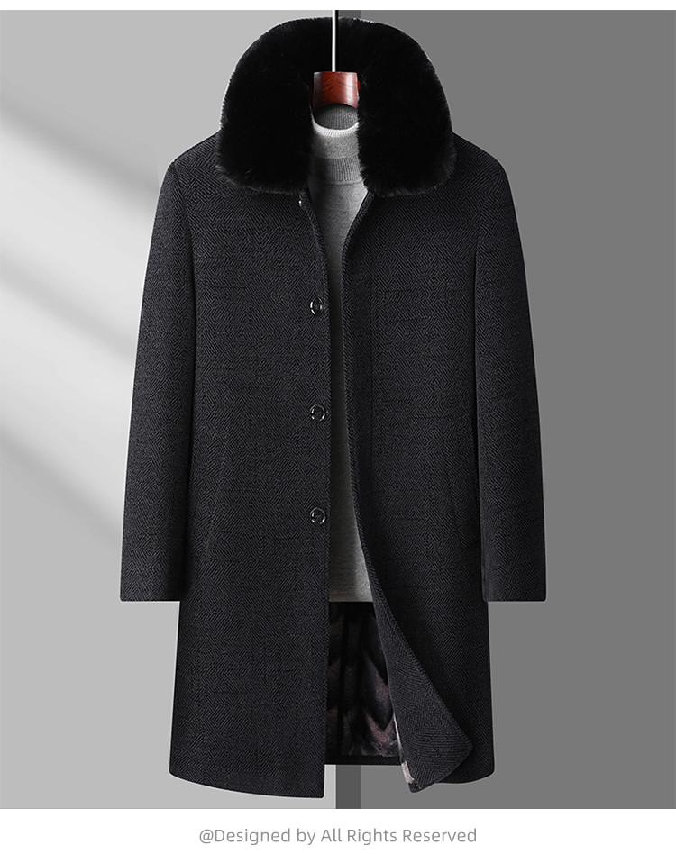 LANSBOTER/莱诗伯特 新款加绒加厚脱卸毛领大衣风衣中老年男保暖外套中长款