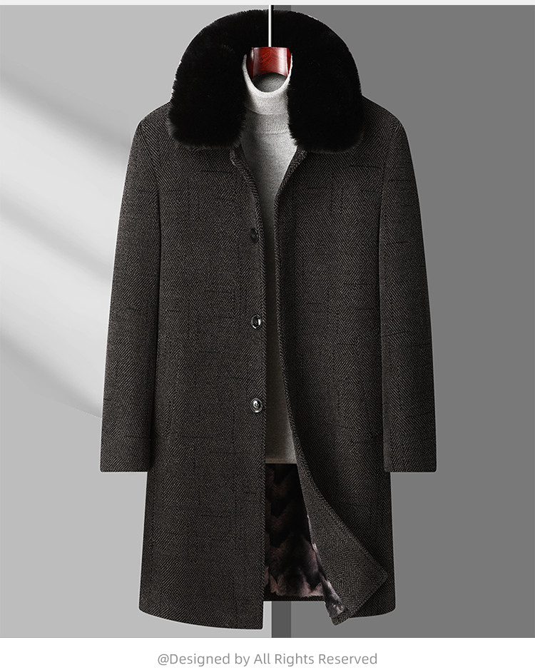 莱诗伯特 冬季新款加绒加厚脱卸毛领大衣风衣中老年男保暖外套2308