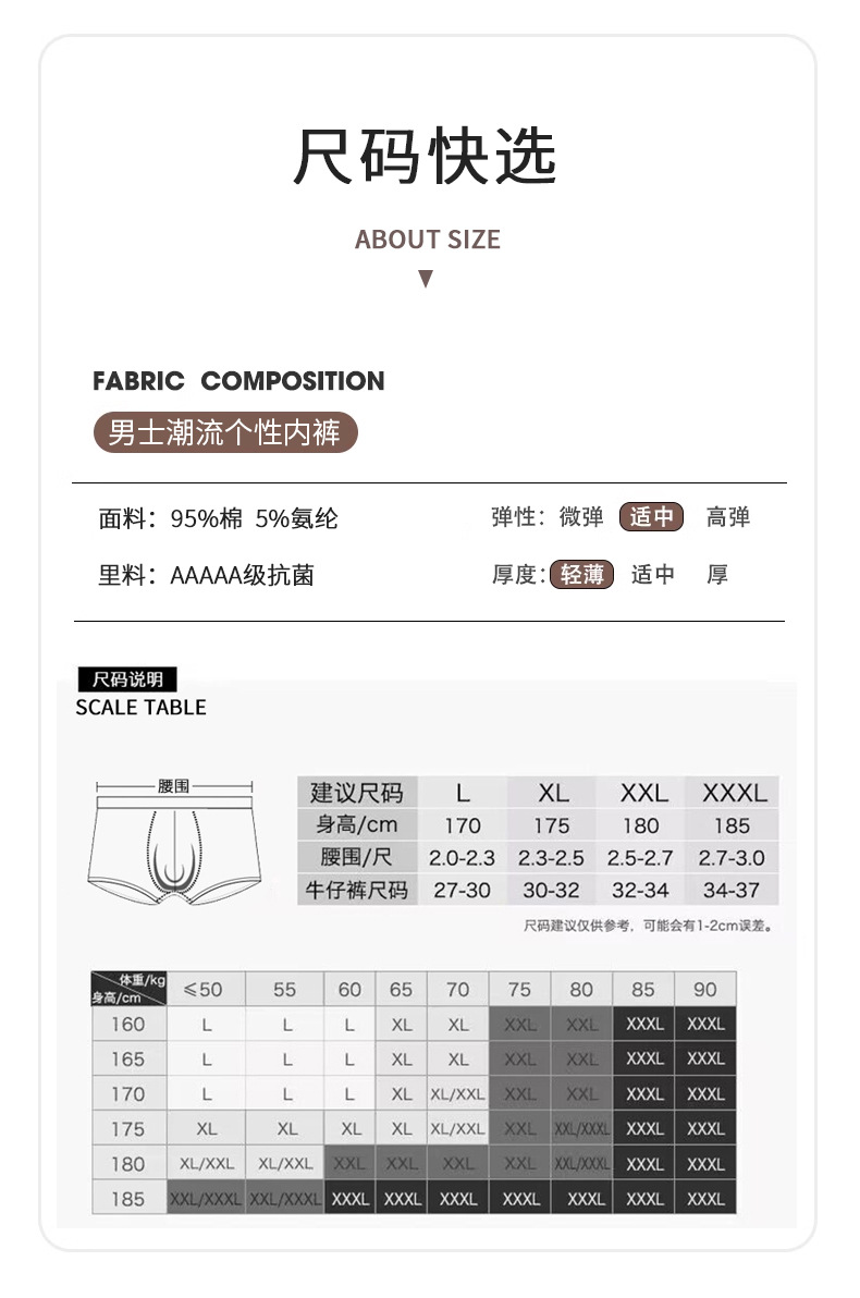 法米姿 【三条装】纯棉四角裤大码透气抗菌平角裤衩网红裤头