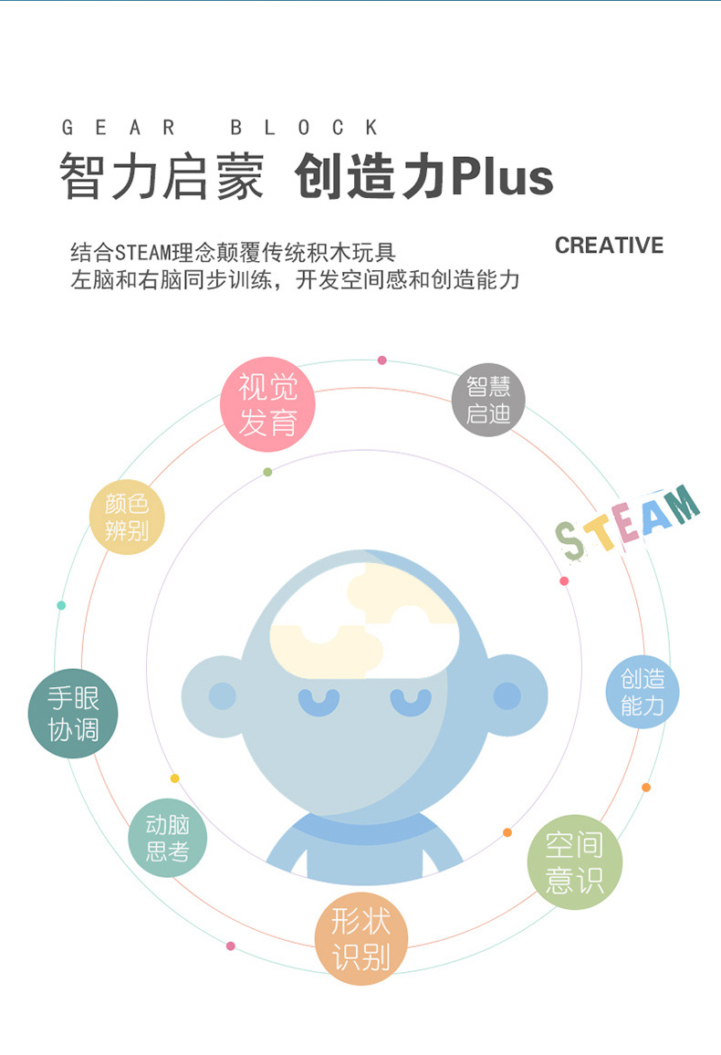 育儿宝 儿童百变积木车手工DIY拼装工程车大颗粒齿轮机械积木