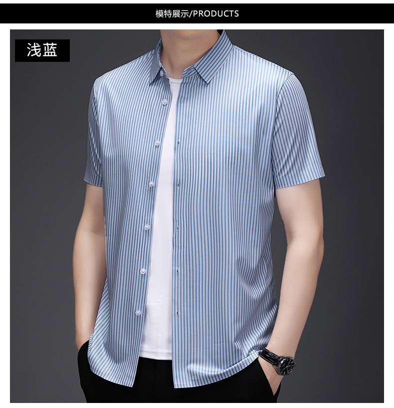 莱诗伯特 夏季新款条纹翻领男士衬衣商务休闲时尚薄款透气衬衫