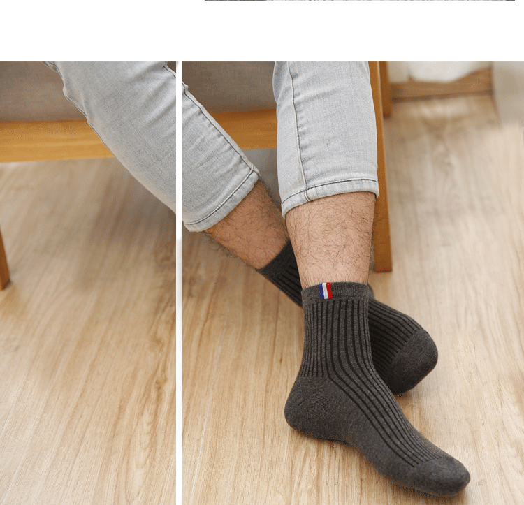 5双装袜子男士秋冬中筒袜运动竹纤维棉袜四季男纯色棉袜