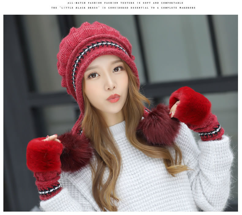 毛线帽子女冬天韩版可爱毛球帽加厚护耳保暖骑车帽滑雪帽