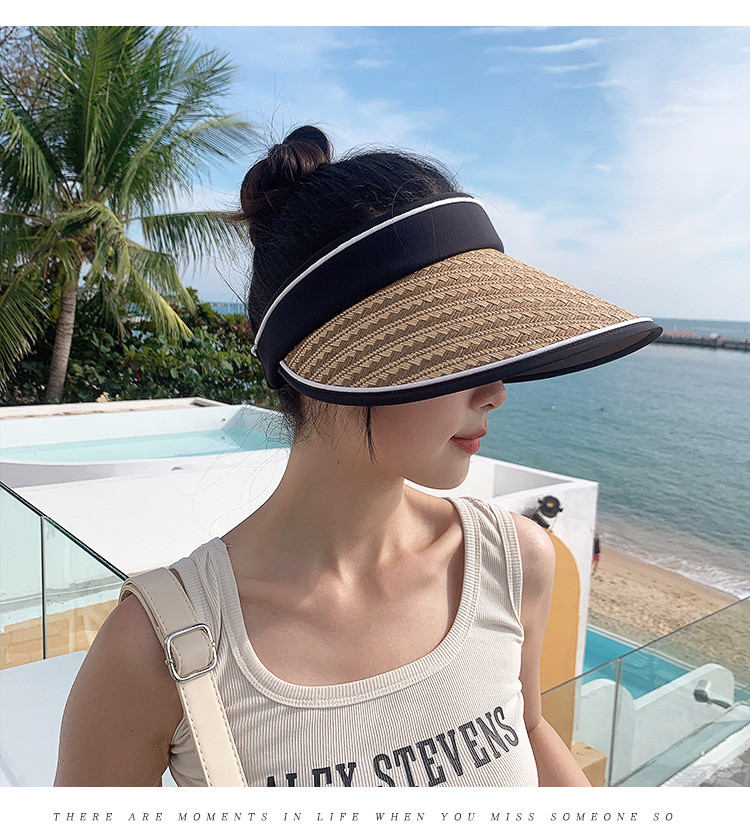 新款夏季女遮阳防晒草帽户外防紫外线骑行运动可调节透气空顶帽子