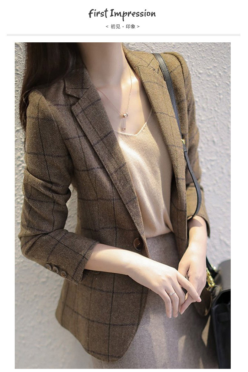 中科港 格子西装外套女2023年新款修身显瘦时尚复古时髦休闲百搭气质