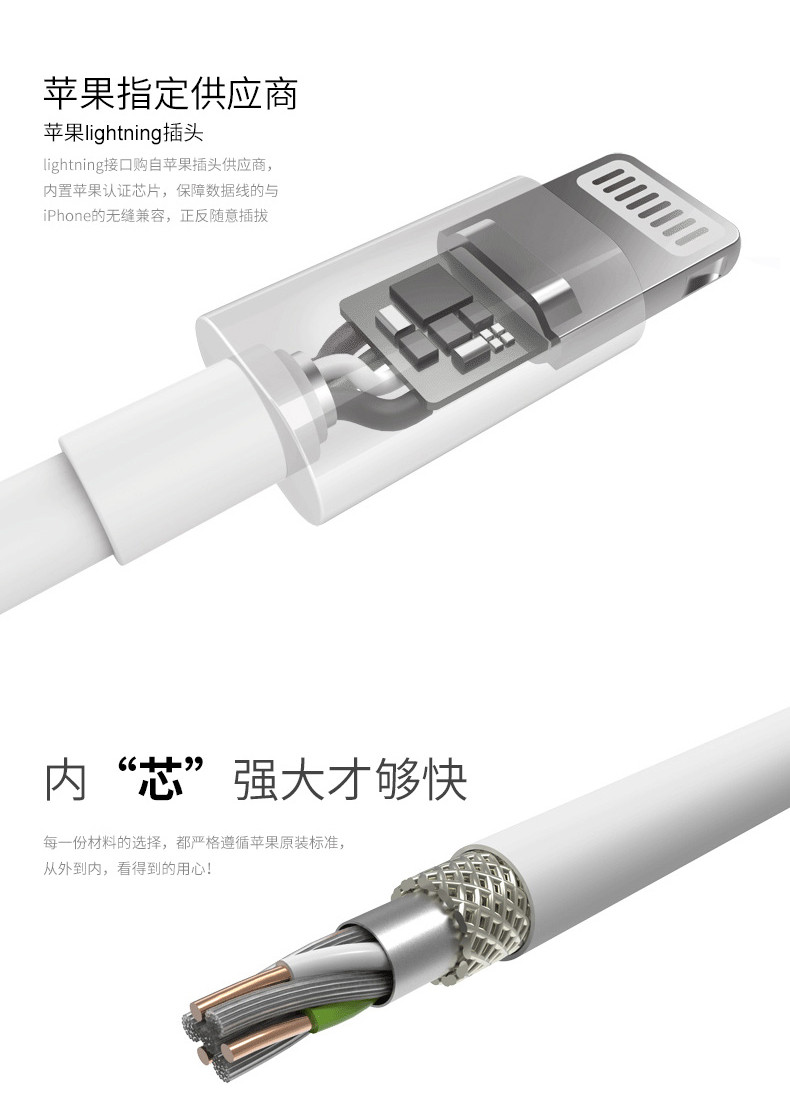 语茜/YUXI 苹果数据线MFI认证原装芯片 iPhone7充电线苹果6快充线1米