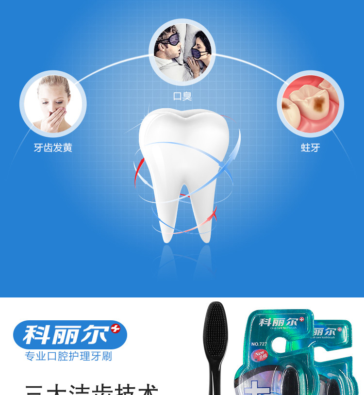 科丽尔/COLER 竹炭纳米护理牙刷柔软细毛按摩牙龈10只成人家庭装包邮（云生活）