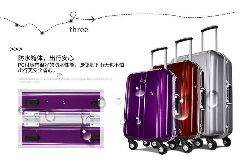 POLO 铝框拉杆箱万向轮商务旅行箱包男女行李箱密码登机箱PC硬箱子080061-3