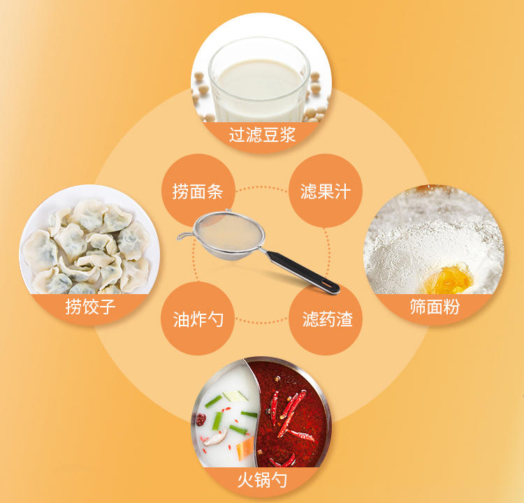 欧润哲 3件套过滤网果汁304不锈钢漏勺豆浆耳朵豆浆机漏网筛面粉火锅网筛