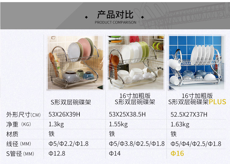 欧润哲 S形双层厨房沥水架置物架角架 放菜刀架碗筷架杯架全套配件碗碟架