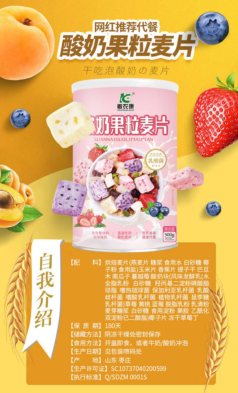 【送碗勺】酸奶果粒麦片500g 网红早餐食品 乳酸菌水果坚果燕麦片