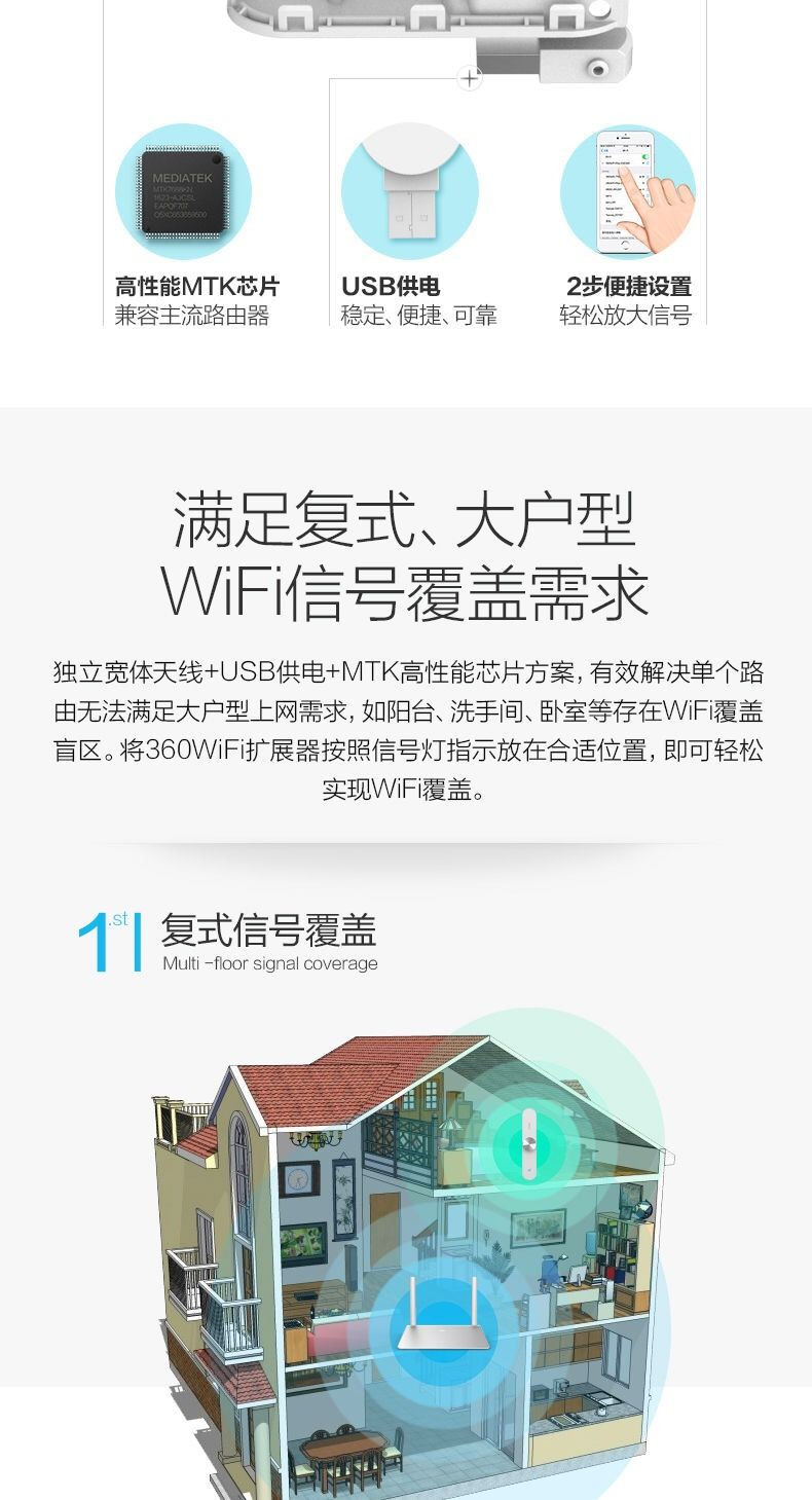 360wifi增强器R1无线信号放大器wifi网络扩大器中继器路由器家用