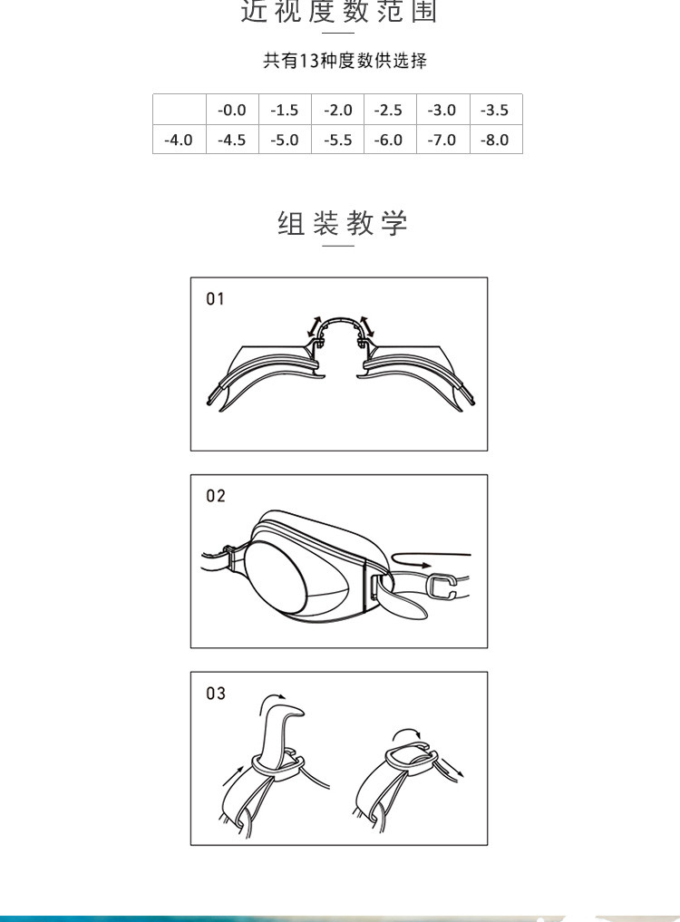 巴洛酷达KONA81系列抗雾防紫外线左右眼度数自由选三铁分体式近视泳镜#71395