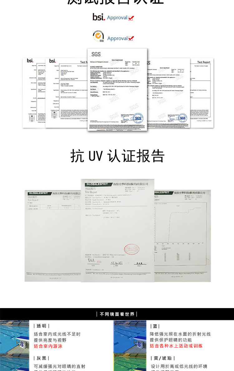 美国巴洛酷达KONA81系列近视泳镜 男女通用高清抗雾防紫外线 一体式近视游泳眼镜#71395