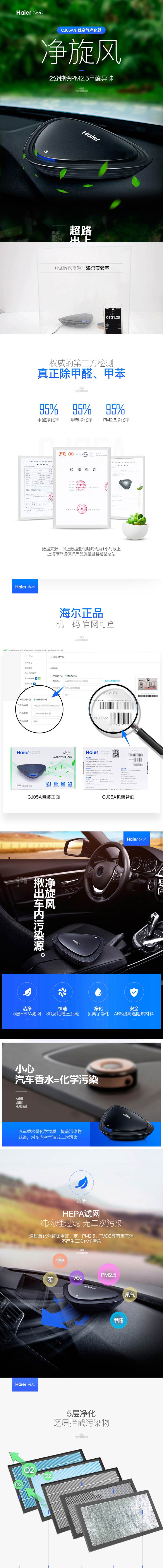 海尔/Haier 车载空气净化器 除霾除尘 增氧负离子 CJ05A