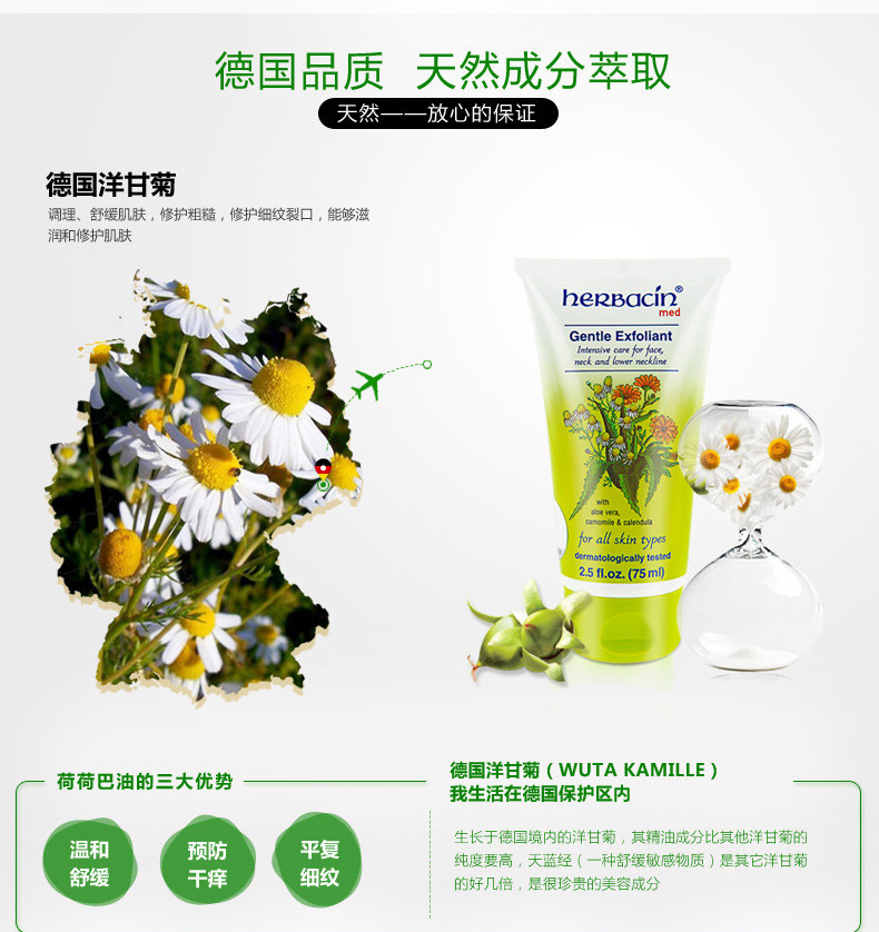 贺本清  Herbacin德国小甘菊 去黑头 去角质霜 75ml