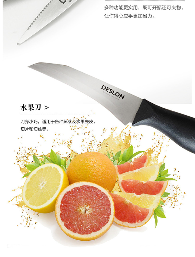 德世朗/DESLON 经典刀具五件套DZ-TZ001-5厨房家用刀具套装含抑菌刀架