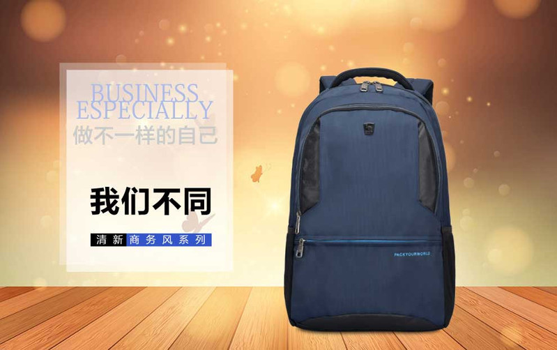 爱华仕OIWAS 商务双肩包 男士电脑包 旅行背包 休闲双肩包  黑色/蓝色 4309