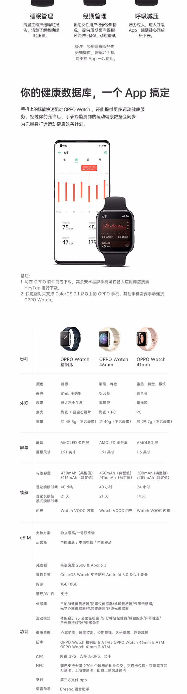 OPPO Watch 精钢版智能手表蓝牙运动手环