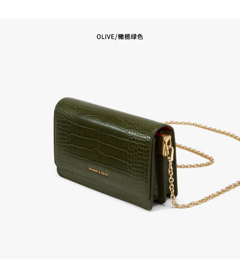 CHARLES &amp; KEITH 小ck包 女士压纹包面饰翻盖斜背包CK2-70840200-2