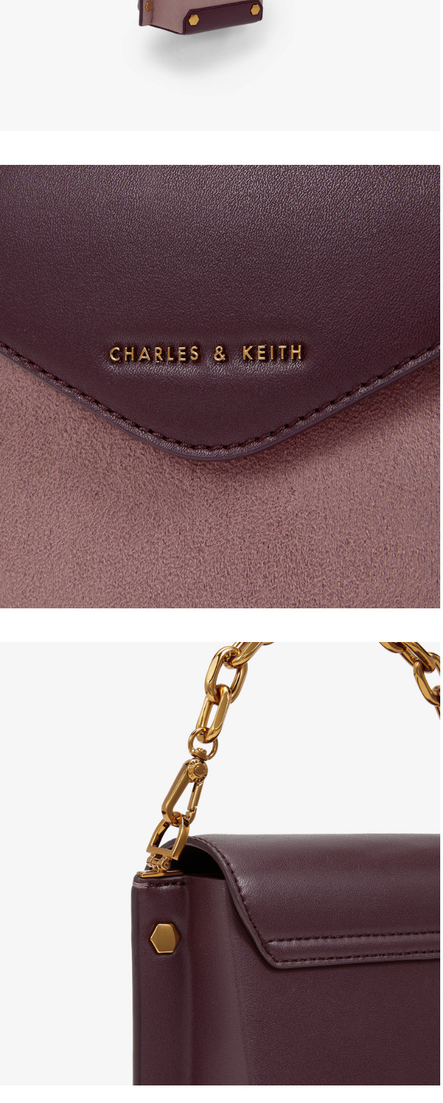 CHARLES &amp; KEITH 小ck包 铆钉饰链条手柄手提包CK2-11190001-1