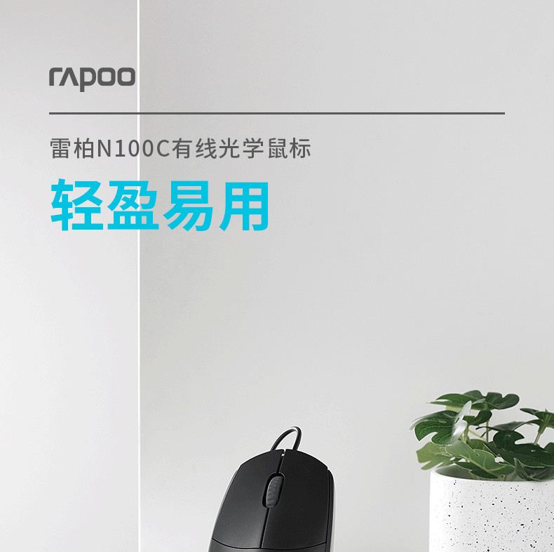 雷柏(RAPOO) N100c 有线鼠标 办公鼠标 对称鼠标 笔记本鼠标 电脑鼠标