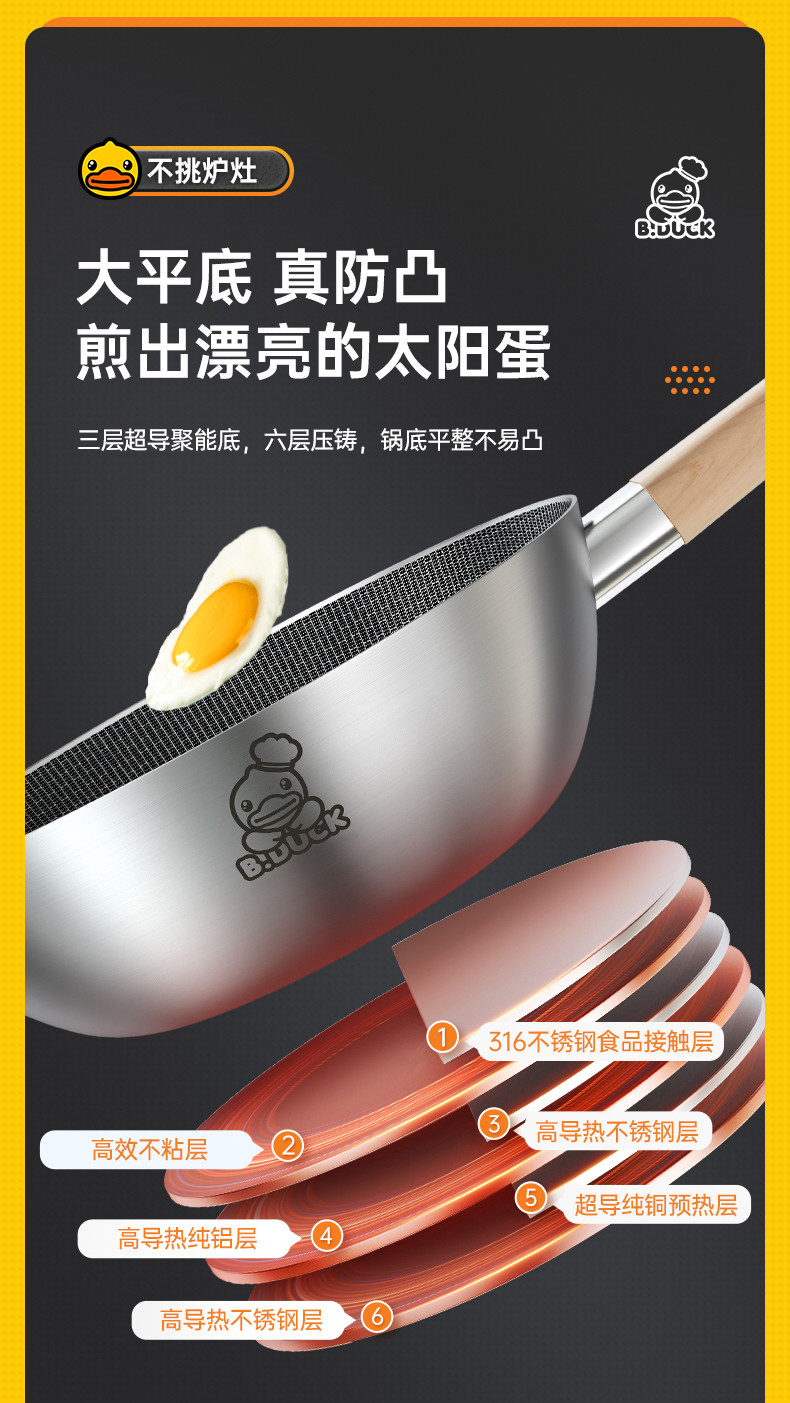 炊大皇/COOKER KING 小黄鸭316多层钢炒锅32cm   CG32XHYG