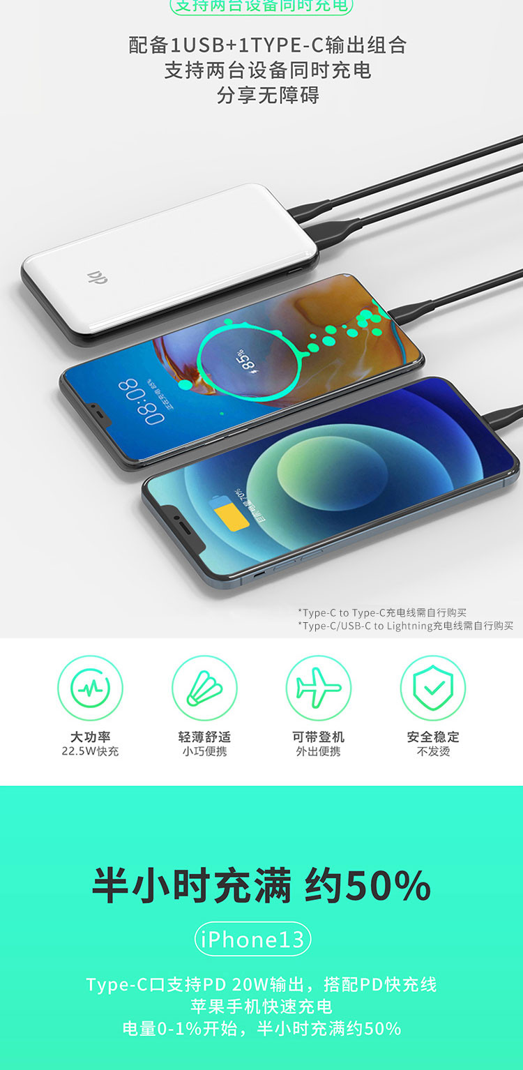 久量/DP PD22.5W快充移动电源  YY-P12