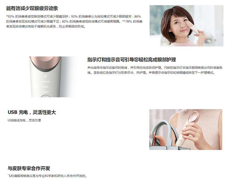 飞利浦/PHILIPS美容器 眼周焕亮仪眼部 能量仪按摩器 护眼仪 BSC301 女士版