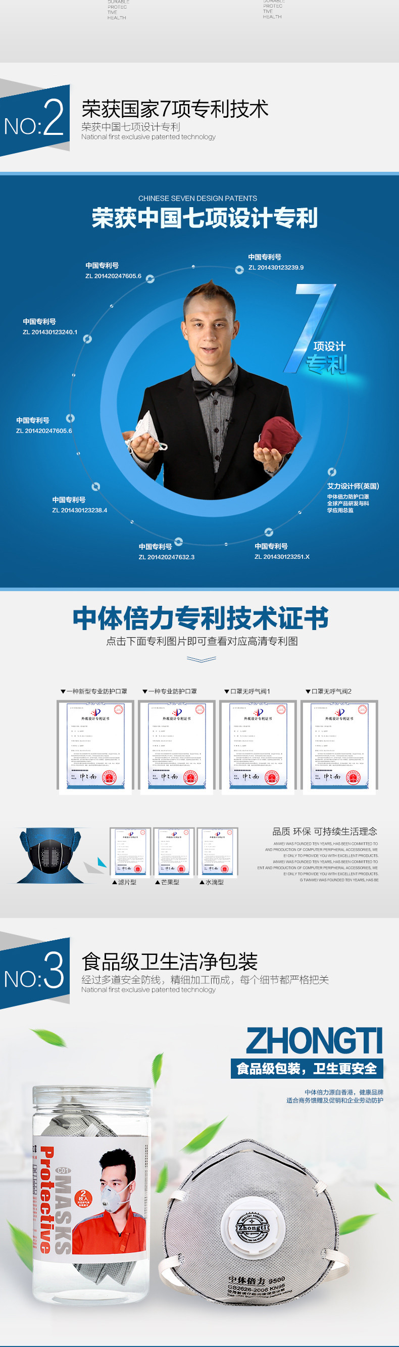 中体倍力防雾霾 口罩C01（2枚装）