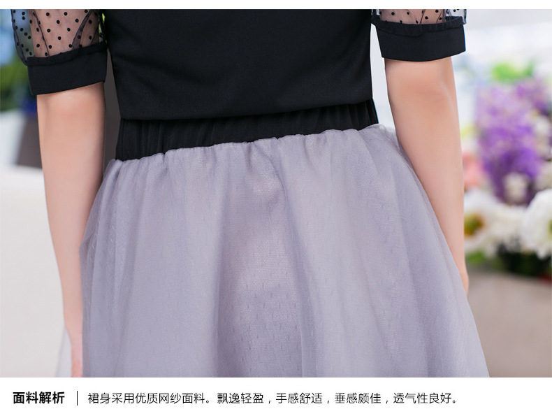 韩域丹依娜2018夏装韩版大码女装中袖气质显瘦修身欧根纱中长款两件套连衣裙套装AY016