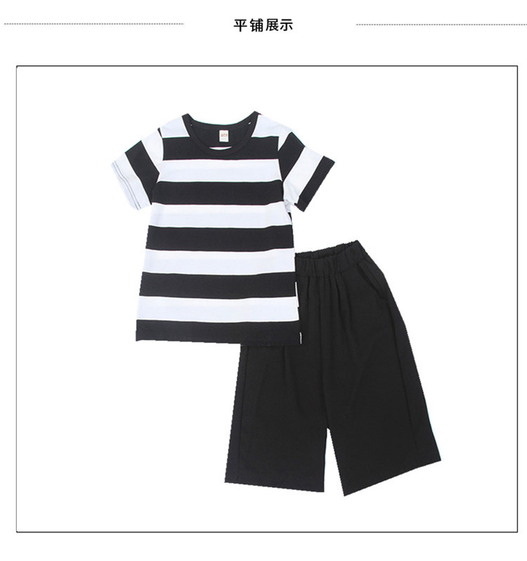童套装2019夏女童中大童新款韩版黑裤条纹亲子装两件套潮