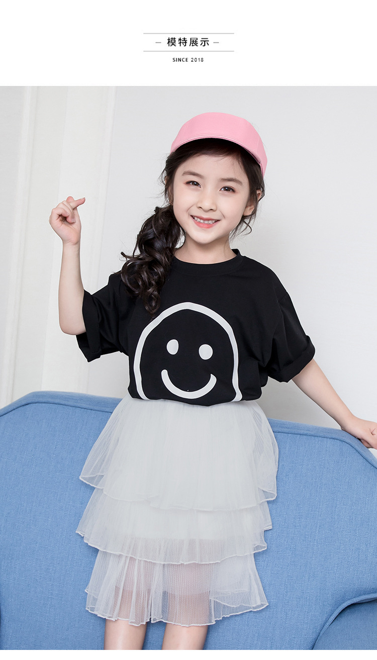 2019韩版童裙套女童夏季新品中大童儿童笑脸蛋糕裙两件套潮PWY