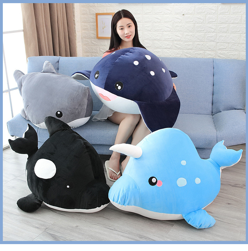 新款网红海洋动物独角鲸鲨鱼毛绒玩具公仔抱枕靠枕睡觉送朋友礼物（高度50cm）