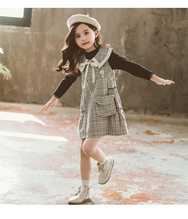 2020韩版儿童套装女童春季新品裙套潮中大童格子连衣裙两件套pwy