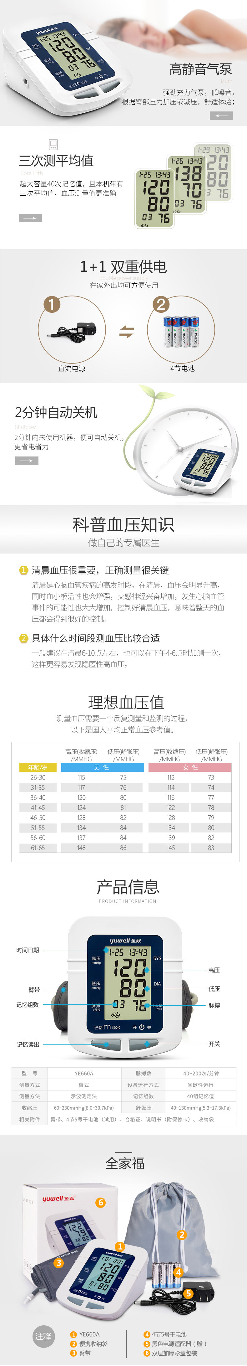 [仅限淮安邮政积分兑换.仅配送江苏]鱼跃血压仪 YE6601