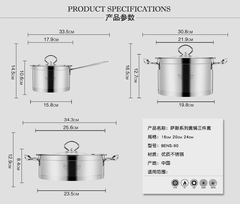 伯尔尼斯经典锅具三件套SR