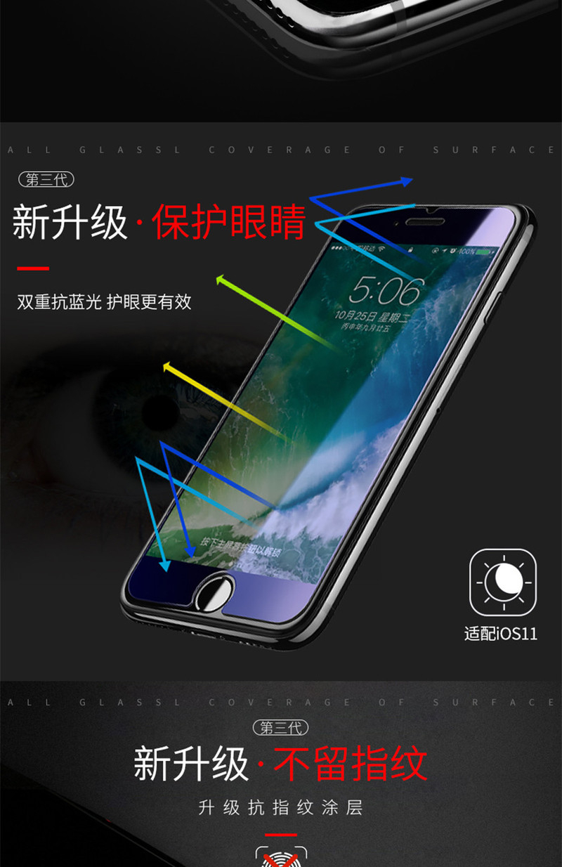 ROCK（洛克）iPhone  3D曲面全屏覆盖软边玻璃膜 0.23MM 抗蓝光