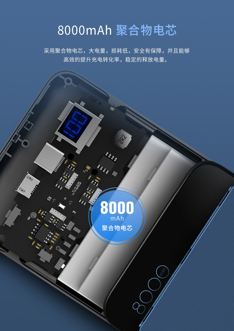 ROCK（洛克）P38无线充数显移动电源8000mAh