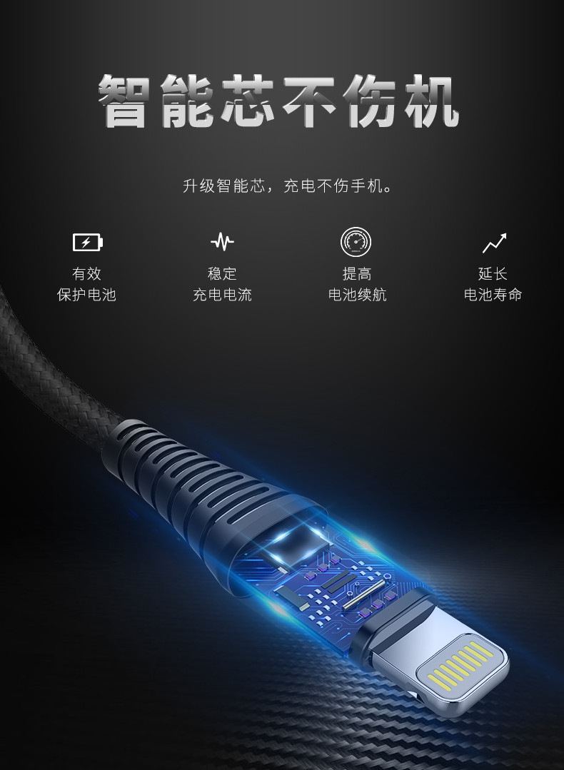 ROCK 强拉力一拖三充电线 （ lightning + type c + micro) 120CM