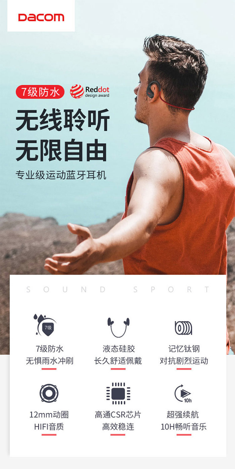 DACOM Athlete+ 运动蓝牙耳机跑步耳机双耳音乐无线入耳头戴式 苹果安卓通用版