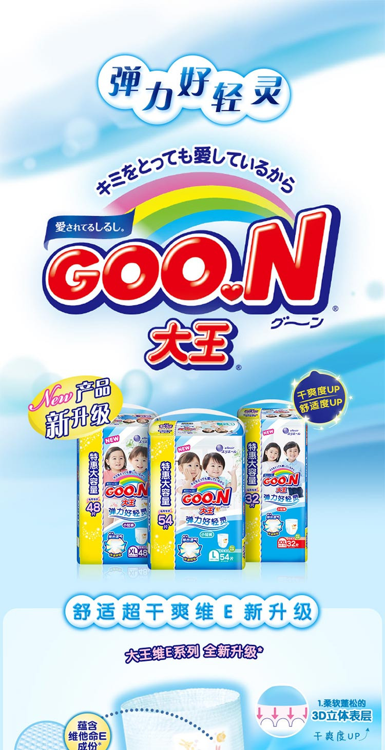 GOO.N 大王舒适干爽维E新升级短裤式纸尿裤